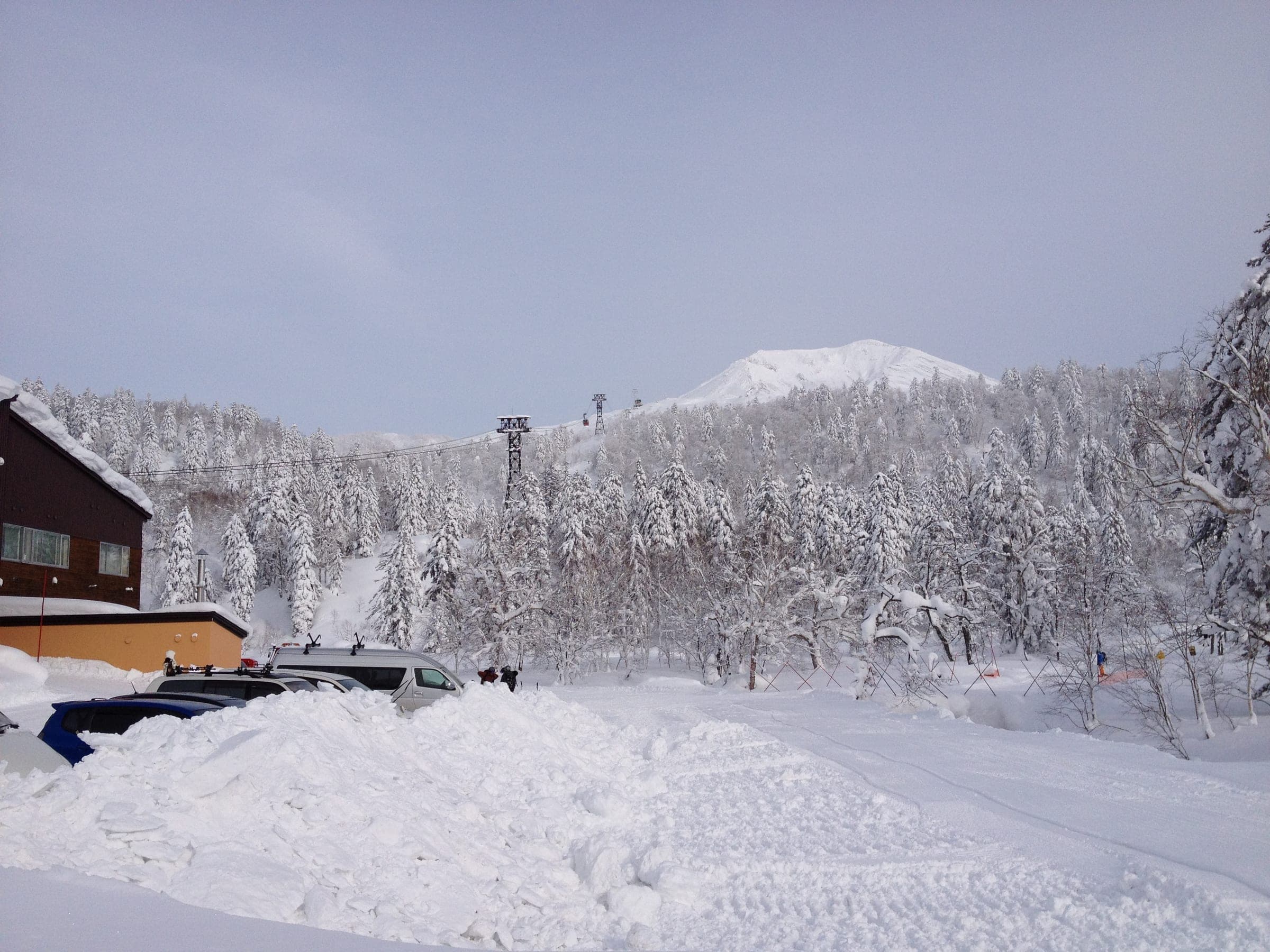 Deep snow around the Asahidake Ropeway base at Asahidake Onsen