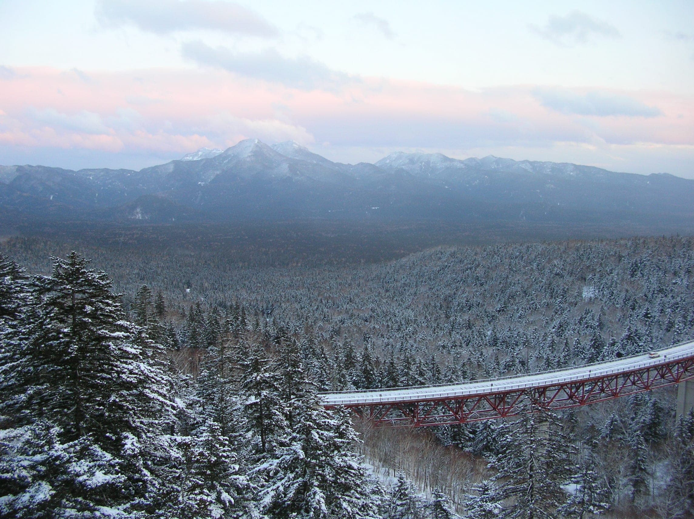 Route 273 crosses Mikuni Pass through snow-covered forest in Hokkaido